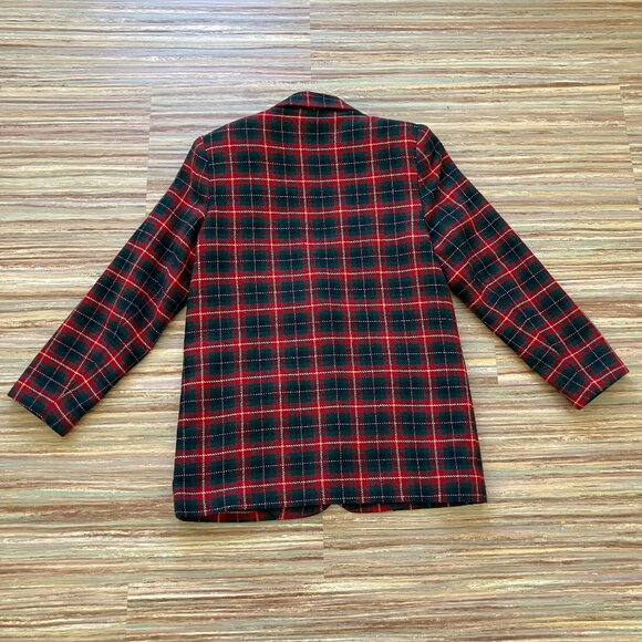 Elle-Elle Red Plaid Blazer Jacket Wool Blend Vintage Oversized 90s Pockets - Picture 6 of 6